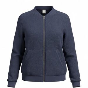 Old Navy Active Zip Up‎ Fleece Jacket Blue Textured Cozy Casual Women L Cozycore